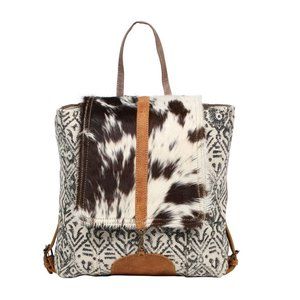 Myra Bag Handmade Oriental Backpack Upcycled Canvas & Cowhide Leather